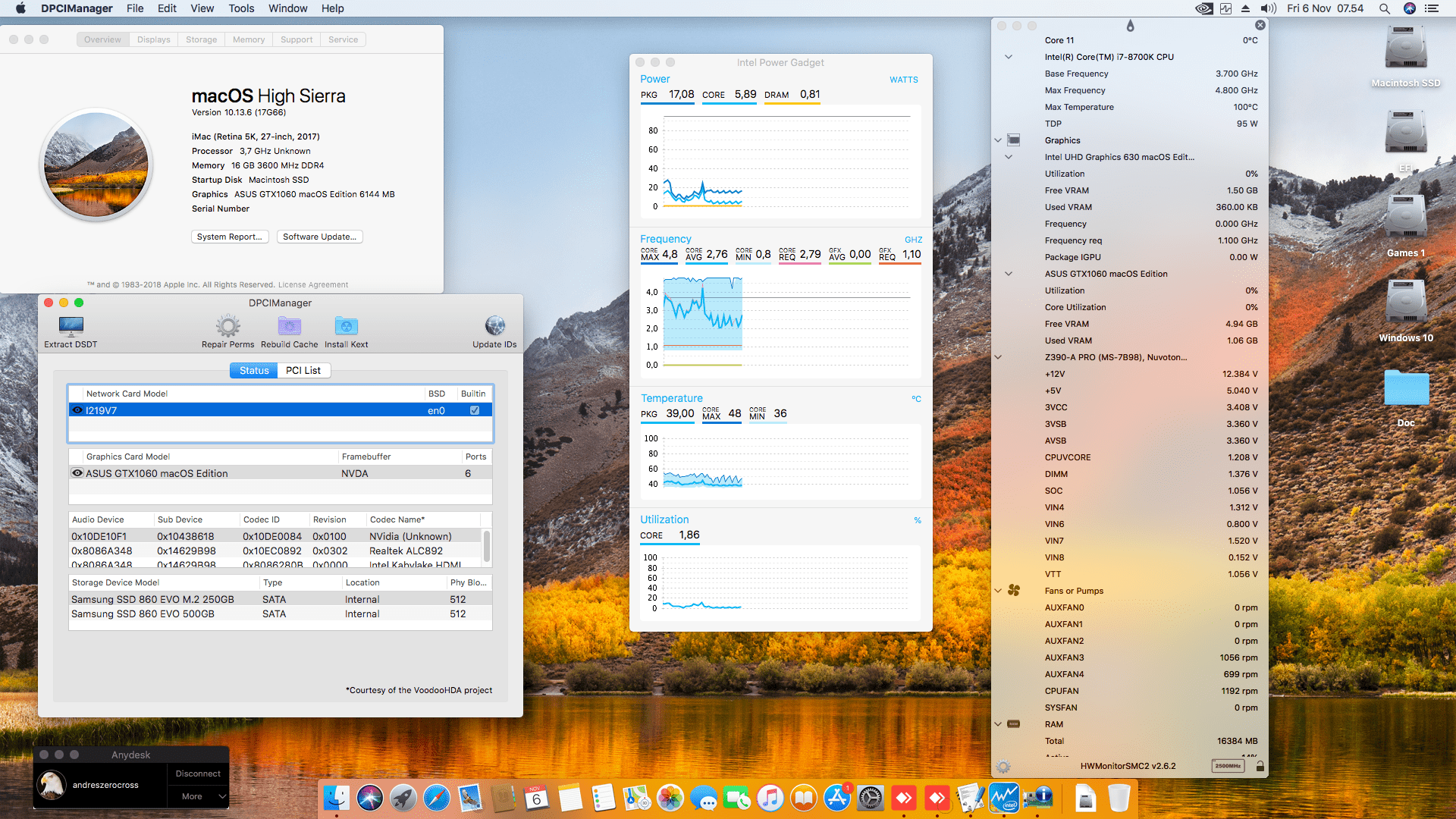 Success Hackintosh macOS High Sierra 10.13.6 Build 17G66 in MSI Z390-A Pro + Intel Core i7 8700K + Asus GTX 1060